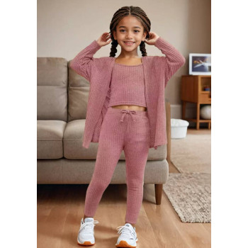 Літній костюм трійка (лосини+майка+кардиган) Рожевий