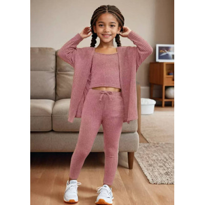 Літній костюм трійка (лосини+майка+кардиган) Рожевий