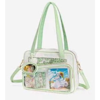 Сумка з прозорою вставкою Біла з салатовим