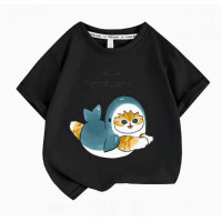 Футболка дитяча Котик в костюмі акули Чорна