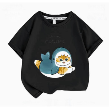 Футболка дитяча Котик в костюмі акули Чорна