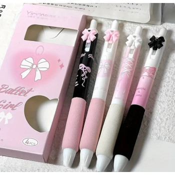 Набір автоматичних ручок з бантиками Чорно-біло-рожевий (4шт)