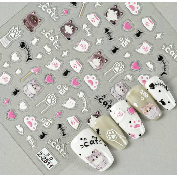 3D-наліпки на нігті Котики