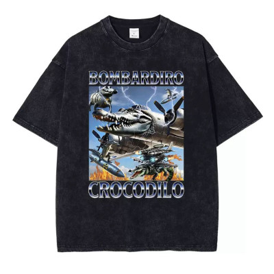 Футболка Brainrot Bombardiro Crocodilo Бомбардіро Крокоділо Чорна меланж