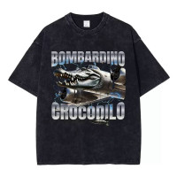 Футболка Brainrot Bombardino Crocodilo Бомбардіно Крокоділо Чорна меланж