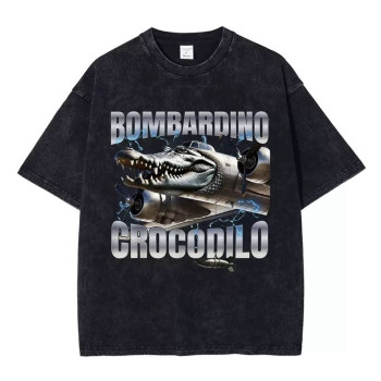 Футболка Brainrot Bombardino Crocodilo Бомбардіно Крокоділо Чорна меланж