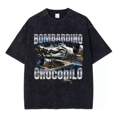 Футболка Brainrot Bombardino Crocodilo Бомбардіно Крокоділо Чорна меланж