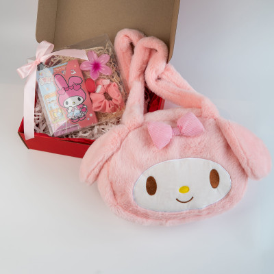 Подарунковий набір Мелоді (іграшка-сумка, заколка, резинка, бальзам, блокнот)