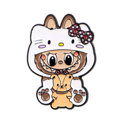 Металевий значок Лабубу (Labubu) в костюмі Кітті