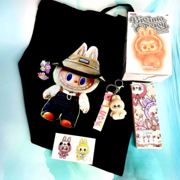 Подарунковий набір Лабубу Labubu (іграшка, брелок, шопер, ручки, піни, тату)