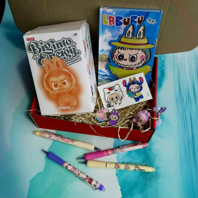 Подарунковий набір Лабубу Labubu (іграшка, брелок, блокнот+ручки, тату, піни)