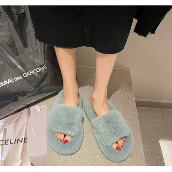 Пухнасті жіночі тапочки Сіро-блакитні