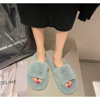 Пухнасті жіночі тапочки Сіро-блакитні