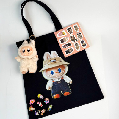 Подарунковий набір Лабубу Labubu (шопер, іграшка, стікери, джибітси)