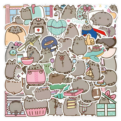 Набір наклейок, наліпок стікерів кота Пушина, Стікерпак Pusheen, 57 шт