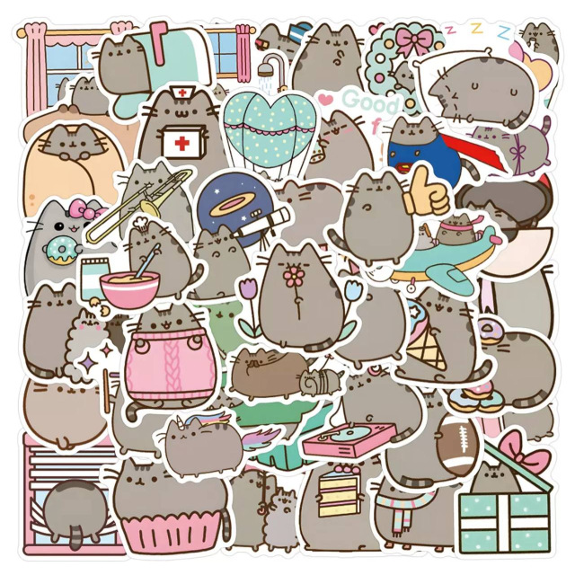 Набір наклейок, наліпок стікерів кота Пушина, Стікерпак Pusheen, 57 шт
