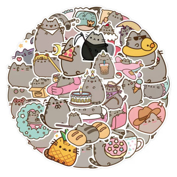 Набір наклейок, наліпок стікерів кота Пушина, Стікерпак Pusheen, 57 шт