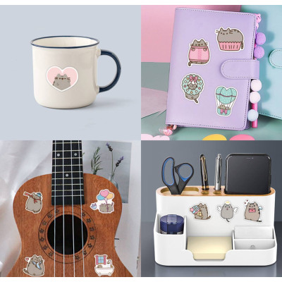 Набір наклейок, наліпок стікерів кота Пушина, Стікерпак Pusheen, 57 шт