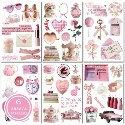 Набір рожевих наліпок, стікерів, 6 листів