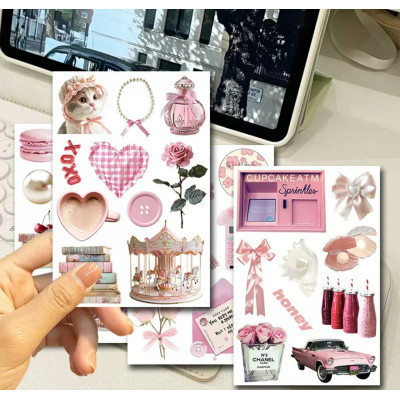 Набір рожевих наліпок, стікерів, 6 листів