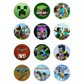 Набір круглих значків, Minecraft, 12 шт