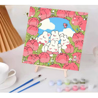 Картина за номерами зайчики з квітами, з мольбертом