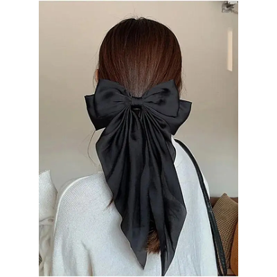 Заколка бант для волосся атласний, чорний