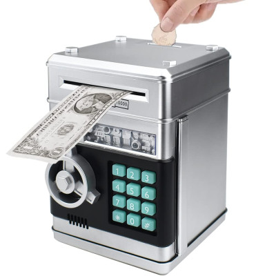 Дитячий електронний сейф-скарбничка з кодовим замком, срібний