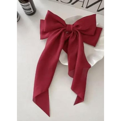 Заколка-бант атласний бордовий