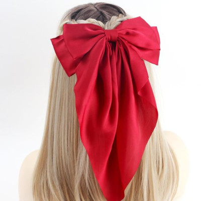 Заколка бант для волосся атласний, червоний