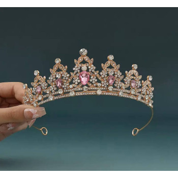 Діадема-Корона зі Стразами та Рожевими Каменями