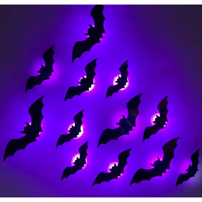 LED-світильники у вигляді кажанів для декору на Хелловін, Halloween 12шт