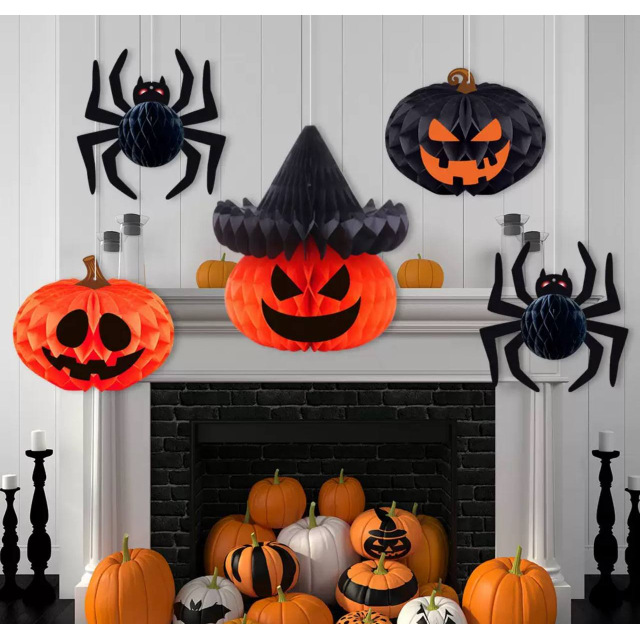 Паперовий декор на Хелловін Гарбуз, Гофрована куля прикраса на Хелловін, Halloween