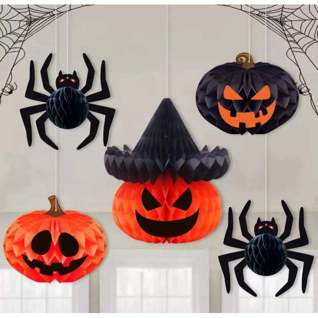 Паперовий декор на Хелловін Гарбуз, Гофрована куля прикраса на Хелловін, Halloween