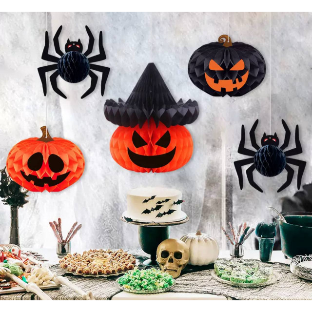 Паперовий декор на Хелловін Гарбуз, Гофрована куля прикраса на Хелловін, Halloween