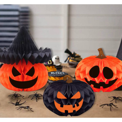 Паперовий декор на Хелловін Гарбуз, Гофрована куля прикраса на Хелловін, Halloween