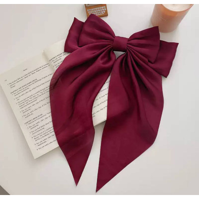 Заколка-бант атласний бордовий