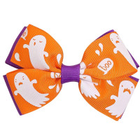 Заколка бант помаранчева з привидом на Хелловін, Halloween, 1 шт