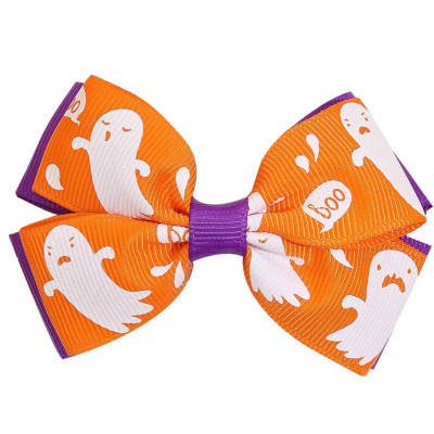 Заколка бант помаранчева з привидом на Хелловін, Halloween, 1 шт
