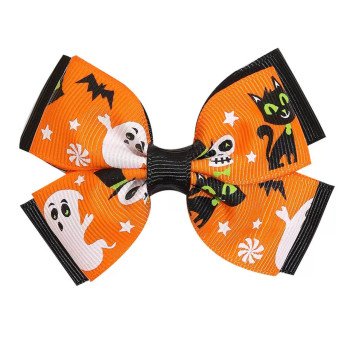 Заколка бант з привидом та чорним котом на Хелловін, Halloween, 1 шт