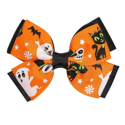 Заколка бант з привидом та чорним котом на Хелловін, Halloween, 1 шт