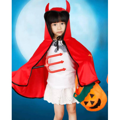 Костюм Чортика дитячий накидка з ріжками, тризуб та кошик на Хелловін, Halloween