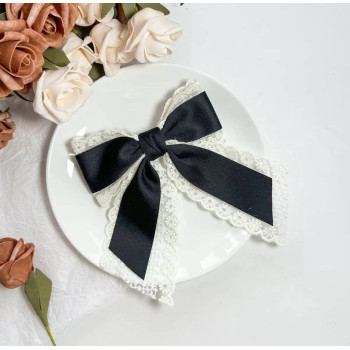 Заколка-Бант з атласної стрічки та мережива, чорний