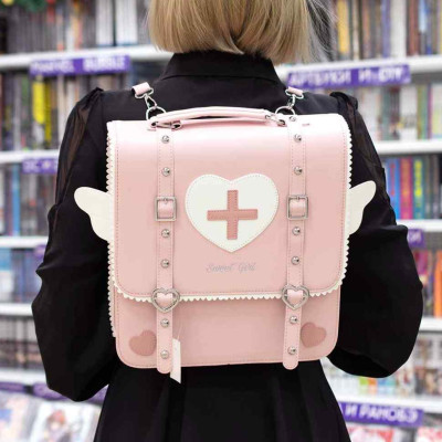 Рюкзак в стилі Лоліта, Lolita Style з серцями та крильцями, рожевий