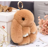Брелок іграшка пухнастий зайчик, коричневий