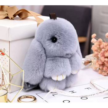 Брелок іграшка пухнастий зайчик, сірий