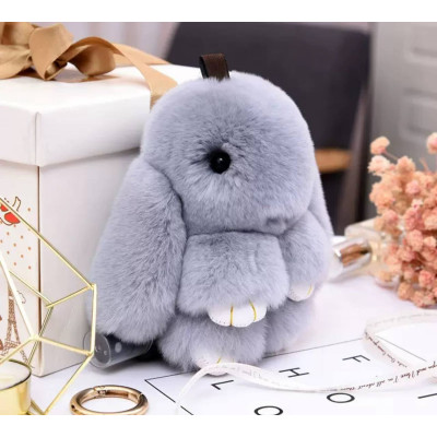 Брелок іграшка пухнастий зайчик, сірий