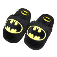 Домашні капці Бетмен,тапочки Batman м’які плюшеві, чорні з жовтою емблемою
