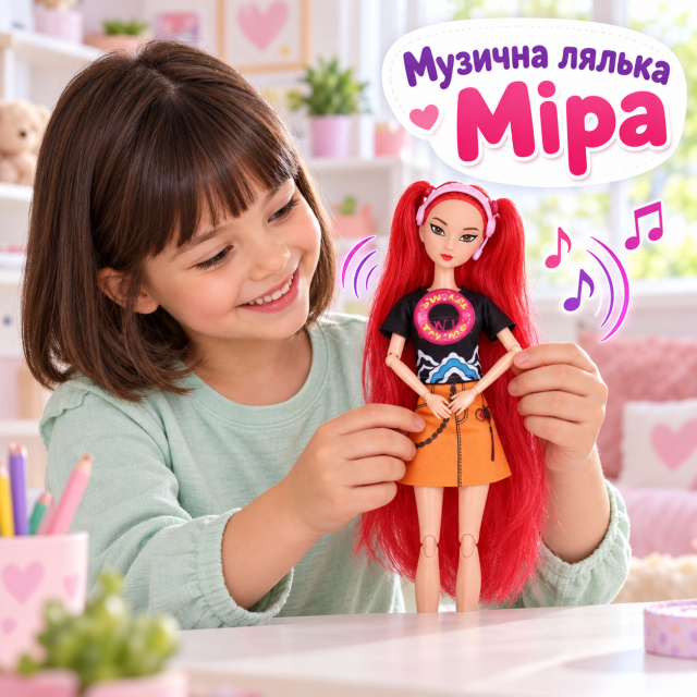 Музична лялька Міра Hunters Girl з довгим рудим волоссям,  K-pop Demon Hunters, Кей поп мисливиці на демонів