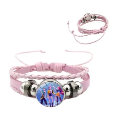 Плетений браслет Кейпоп мисливиці на демонів, браслет K-pop Demon Hunters, рожевий